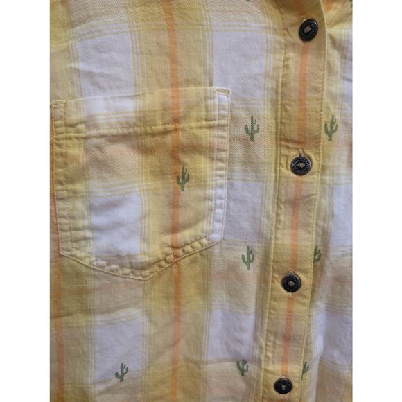 Yellow & white plaid cotton collared button up Western style shirt by Ariat, S - Picture 4 of 9